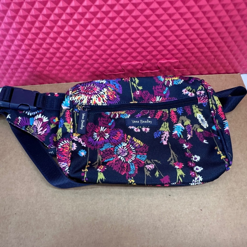 Vera Bradley Floral Belt Bag Navy Blue Adjustable Waist Fanny Pack Travel Pouch